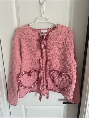 rareraw Pink Quilted Top with Red Gingham Bow Detail